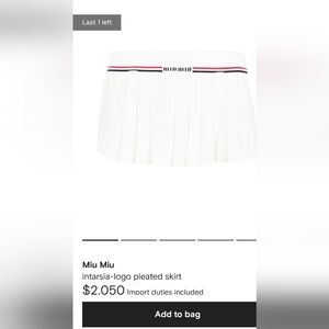 Miu Miu Ivory Pleated Skirt with Striped Waistband